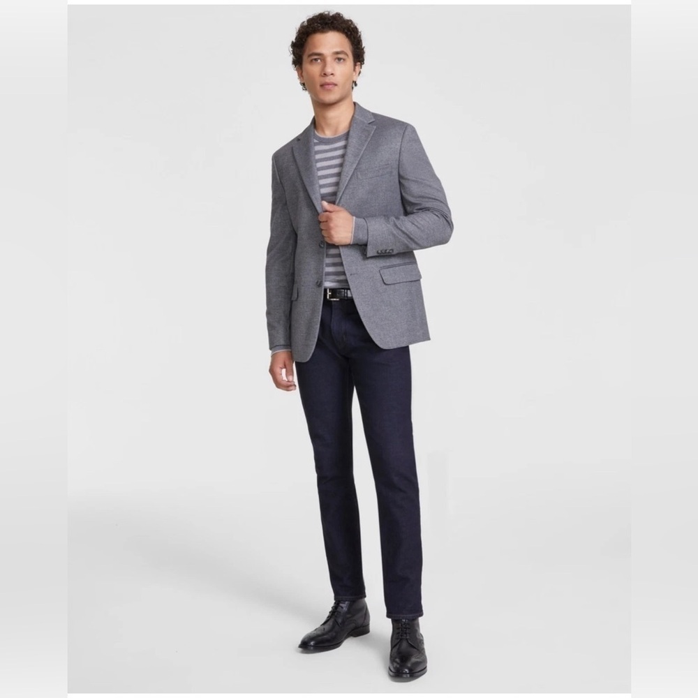 Tommy Hilfiger Men's Modern-Fit TH Flex Sport Coat Blazer Jacket Gray Weave 36S
